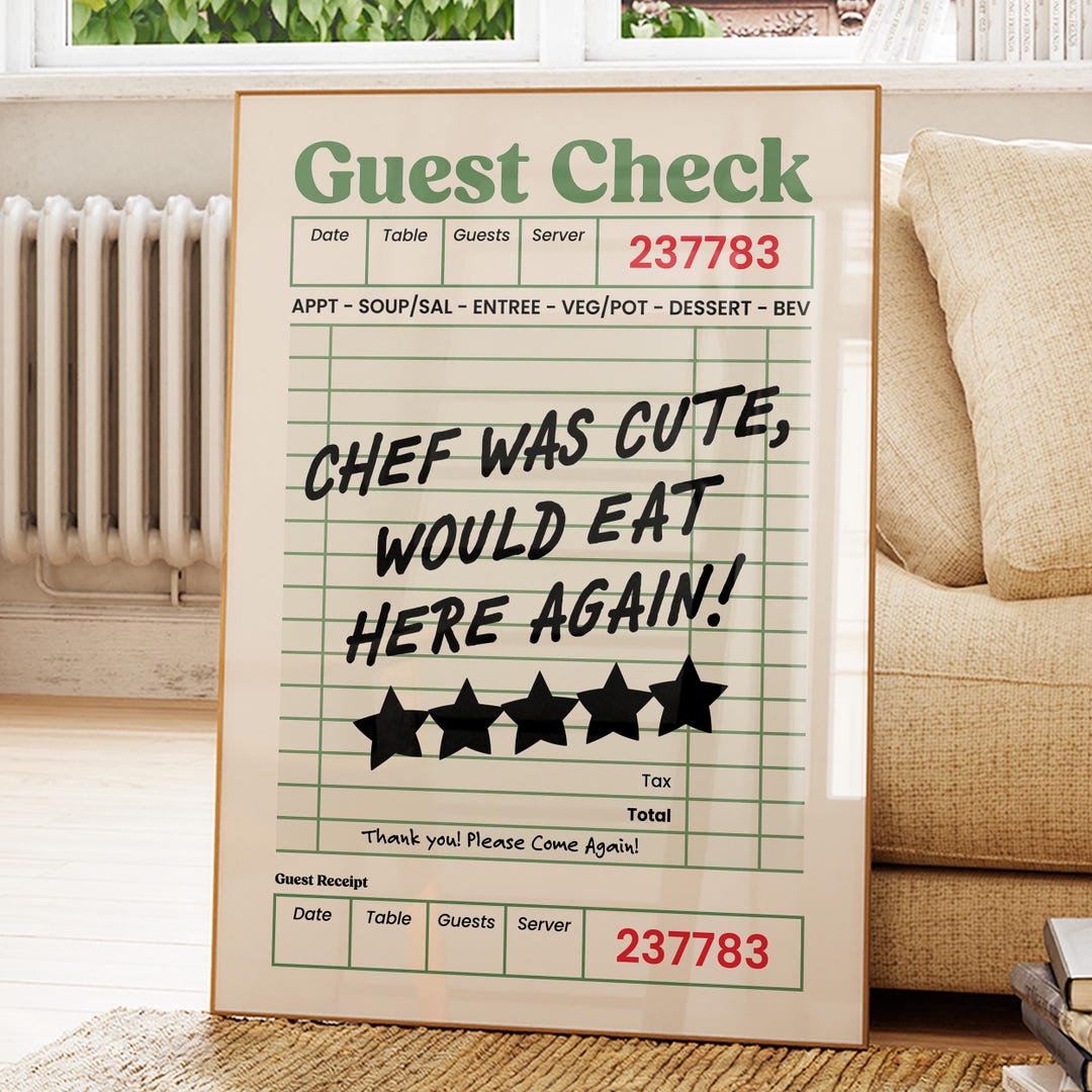 Funny Guest Check Print: Chef Quote, Bar Cart Decor, Digital Download ...