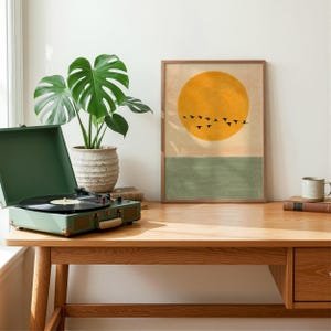 Mid-Century Modern Rising Sun Art Print, Japanese Landscape Wall Art, Digital Download image 9