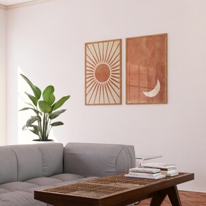 Terracotta Wall Art Celestial Sun and Moon Prints, Neutral Wall Art, Boho Eclectic Home Decor, Aesthetic Room Decor, Earth Tone Wall Art