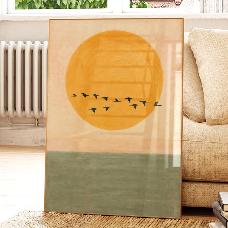 Mid-Century Modern Rising Sun Art Print, Japanese Landscape Wall Art, Digital Download image 10