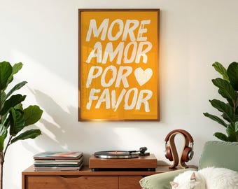 Dopamine Decor affiche typographique More Amor Por Favor, art mural amour, téléchargement numérique