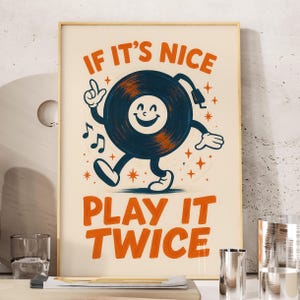 If It‘s Lovely Play It Twice Poster Druck, Retro Musik Zitat Poster, Vintage Dekoration für Musik-Liebhaber Geschenk, Groovy Funky Schallplatte Wandkunst
