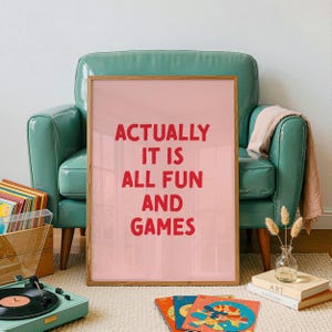 Kul och spel-affisch, roligt citattryck, retro funky väggkonst, digital nedladdning bild 1