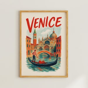 Italy Venice Travel Poster Prints, Retro Italian Travel Wall Art for Dorm Room or Apartment Decor, Gift for Travel Lover or Wanderlust Decor