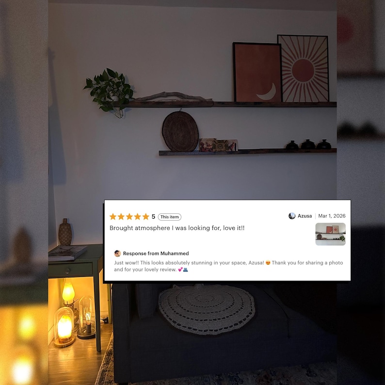 Sztuka ścienna z terakoty: niebiańskie słońce i księżyc, sztuka nad łóżkiem, wystrój domu w stylu boho i eklektycznym, estetyczny wystrój pokoju, sztuka ścienna w stylu ziemistym, cyfrowa zdjęcie 4