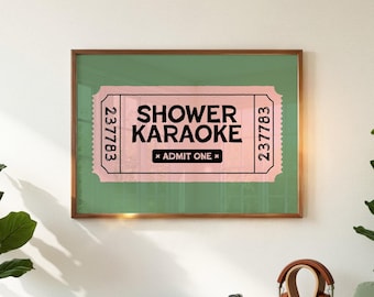 Shower Karaoke Ticket Print, Funny Bathroom Wall Art, Sage Green and Pink, Digital Download