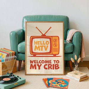 Welcome to My Crib-print, grappige portiekkunst, retro woonkamerdecor, digitale download
