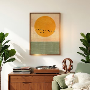 Mid-Century Modern Rising Sun Art Print, Japanese Landscape Wall Art, Digital Download image 7