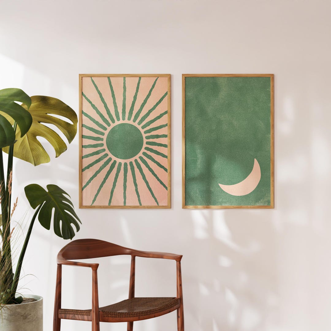 Green and Pink Wall Art Prints, Sage Green Wall Art Trendy, Pink and