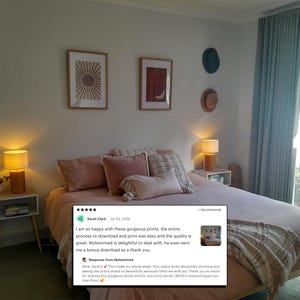 Sztuka ścienna z terakoty: niebiańskie słońce i księżyc, sztuka nad łóżkiem, wystrój domu w stylu boho i eklektycznym, estetyczny wystrój pokoju, sztuka ścienna w stylu ziemistym, cyfrowa zdjęcie 6