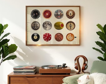 Funky collagekunst aan de muur, retro pop-artprints, dopaminedecor, eclectisch maximalisme, digitale download