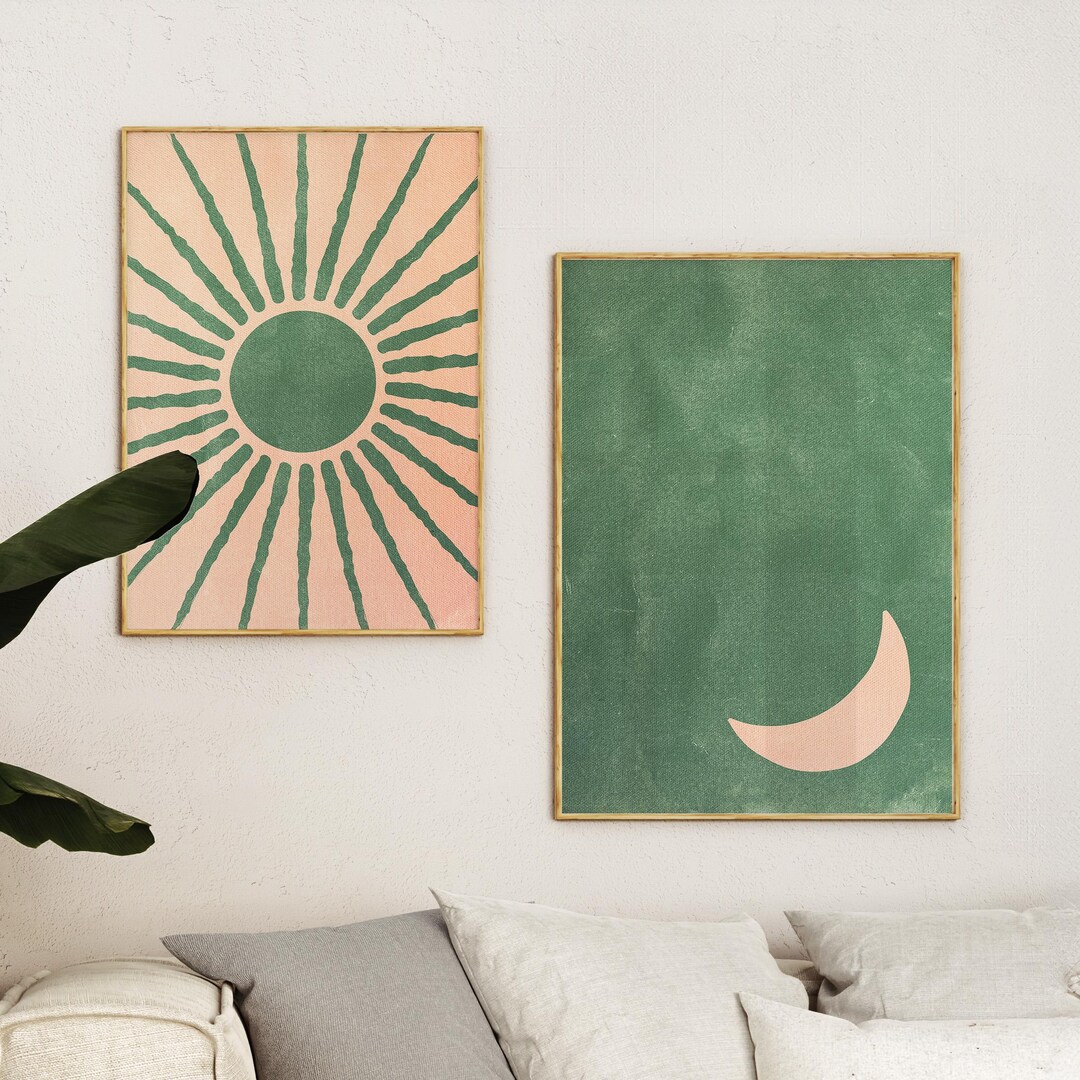 Green and Pink Wall Art Prints, Sage Green Wall Art Trendy, Pink and