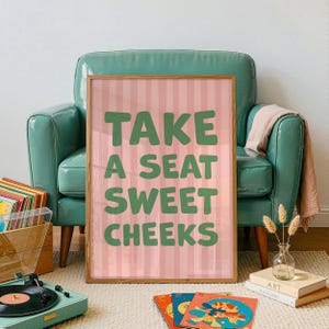 Arte divertido para baño, diseño de pared para inodoro, rosa y verde, descarga digital.