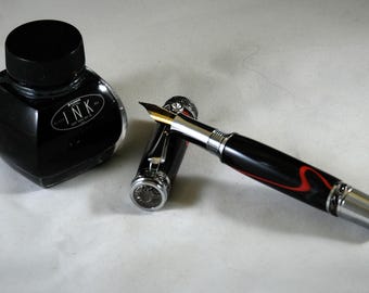 Large Elegant Fountain Pen (Red on Black Acrylic)