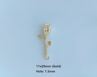 Wholesale Gold Plated Small Rose Pendant Charm, 11x20mm, Diy Jewelry Making Supplies