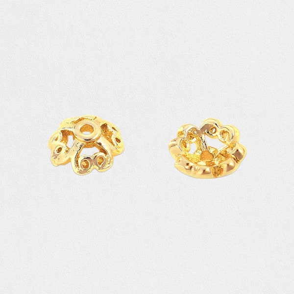 Wholesale gold plated brass hollow flower bead caps, 6x3mm, diy jewelry making supplies
