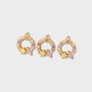 Wholesale Gold Plated Colorful Zircon Paved Round Flower Charms, 11x13mm, Jewelry Making Supplies