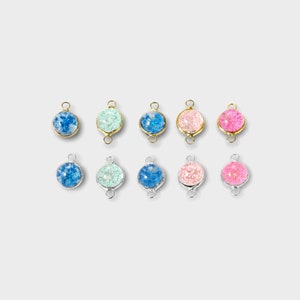 Small round blue/pink/rose/mint dried flower glass charms, wholesale jewelry making supplies
