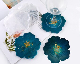 Molde de silicona para posavasos de flores pequeñas, efecto espejo, resina de pétalo, molde de posavasos epoxi