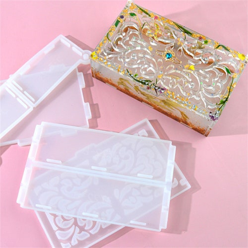 Rectangle Resin Flip Cover Assemble Storage Box Silicone Mold Hollow Pattern Box Silicone Mold