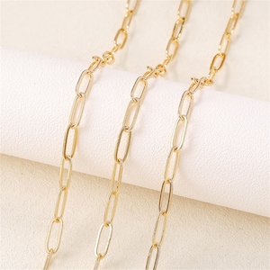 Gold Plated Elongated Flat Oval Link Cable Chain Paperclip Chain Drawn Cable Chain 1 Meter(40 inches), Wholesale Jewelry Making Supplies