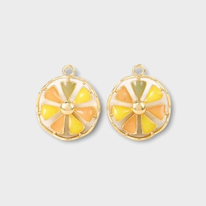 Gold Plated Enamel Colorful Flower Charms, Enamel Orange Charms, 15x15mm, Jewelry Making Supplies Wholesale