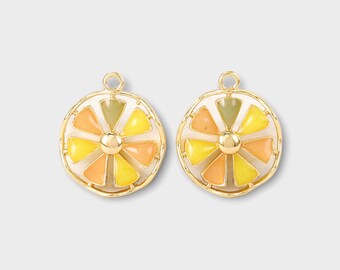 Vergoldete Emaille Bunte Blumen Charms, Emaille Orange Charms, 15x15mm, zur Schmuckherstellung