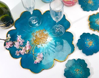 Posavasos de flores grandes/pequeños, molde de silicona, bandeja de té de pétalos, juego de moldes de silicona epoxi de resina