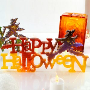 Feliz Halloween letra bruja resina epoxi decoración molde de silicona