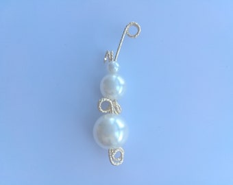 Wholesale gold plated wire wrapped white double-pearl connector pendant charm, 15x40mm, jewelry making supplies