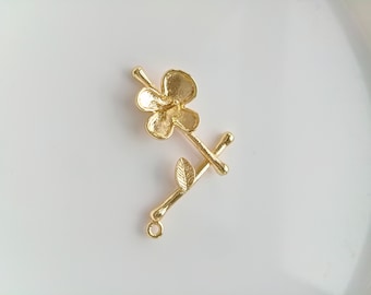 Wholesale gold plated brass flower branch pendant, plant charms, 21x31mm, diy jewelry making supplies