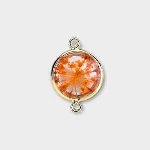 Round orange/yellow/green dried flower glass connector charms, 14x20mm, wholesale jewelry making supplies