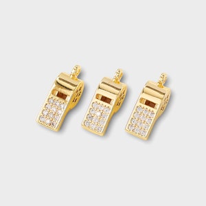 Gold plated clear zircon paved whistle charms, 12x5mm, diy jewelry making supplies wholesale
