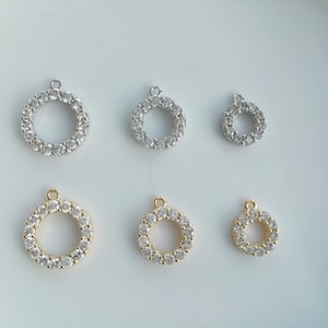 Gold Plated Cubic Zirconia Paved Round Fake Diamond Charms, S/M/L, Wholesale Jewelry Making Supplies