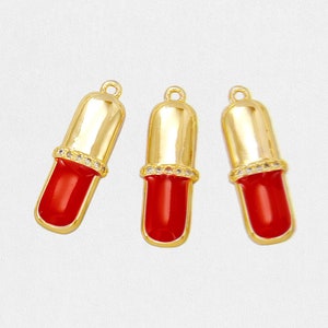 Gold plated lipstick charms, paved lipstick charm for necklace bracelet earrings, wholesale jewelry making supplies