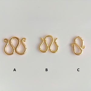 Wholesale gold plated brass S wire hook clasp closure, A/B/C, jewelry making supplies