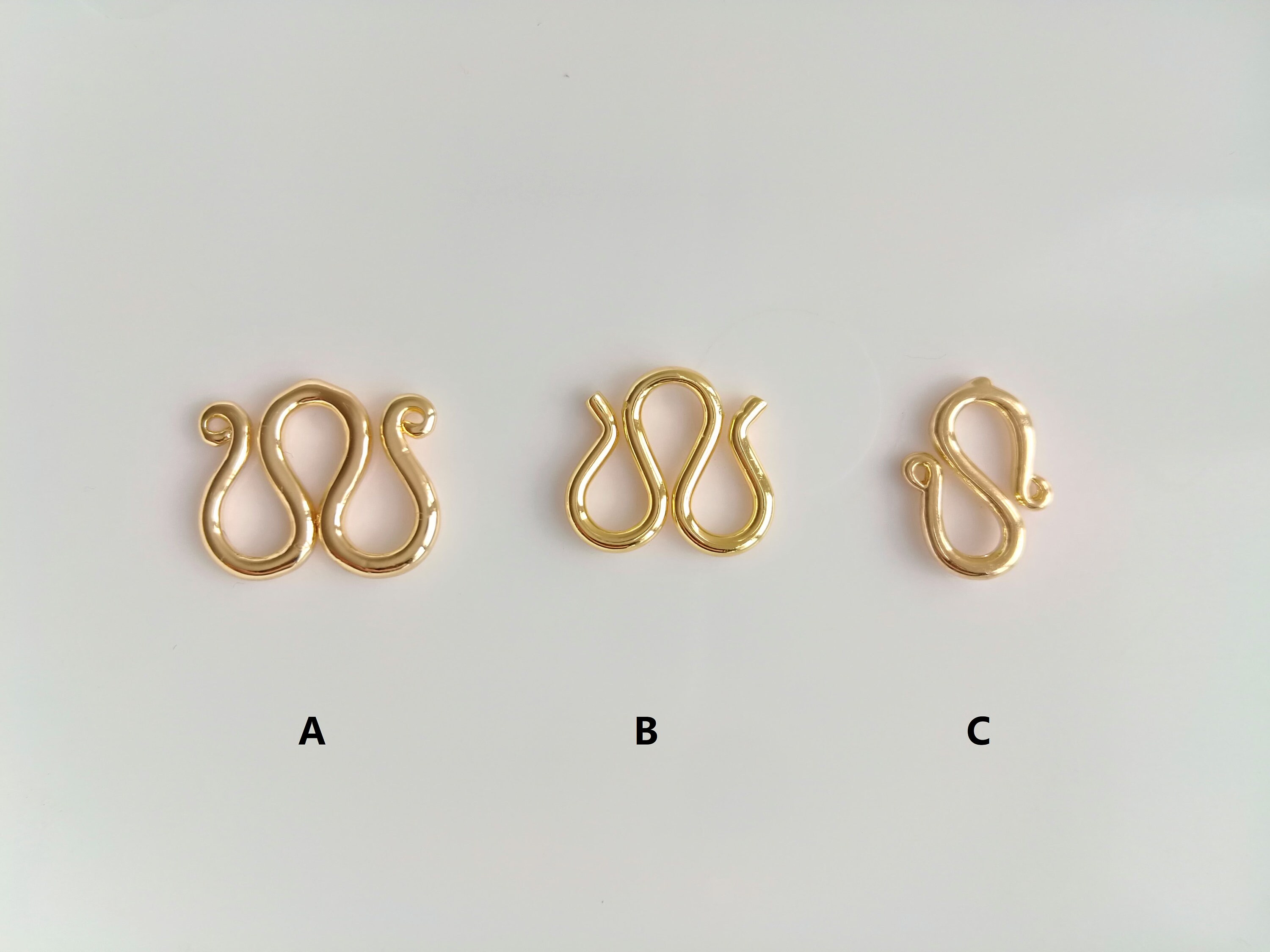 Wholesale Gold Plated Brass S Wire Hook Clasp Closure, A/B/C