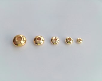 Gold plated brass small saucer spacer beads for jewelry making, 3/4.5/5/6/7mm