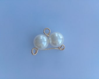Wholesale gold plated wire wrapped double-pearl connector pendant, 25x16mm, diy jewelry making supplies