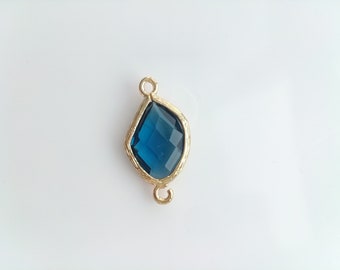 Wholesale gold plated blue birthstone connector charm, gemstone connector pendant, 12x22mm, diy jewelry making supplies