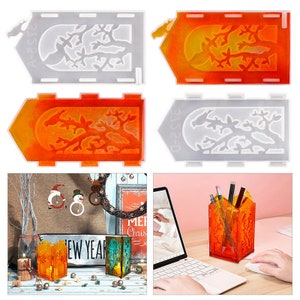 Rectangle Candle Holder Silicone Mold Resin Epoxy Desktop Storage Decorative Pattern Pen Holder Silicone Mold