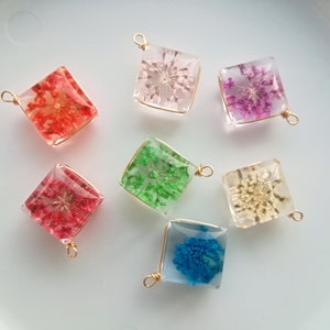 Square glass dried flower pendants, 16x21mm, wholesale jewelry making supplies