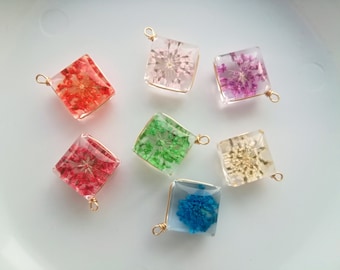 Colgantes cuadrados de flores secas de vidrio, 16x21 mm, suministros para hacer joyas al por mayor