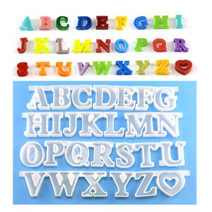 26 letras en inglés, molde de silicona, resina epoxi, letras decorativas y juego de moldes de silicona con forma de corazón