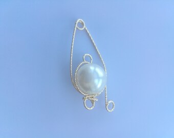 Wholesale gold plated wire wrapped white pearl connector pendant, 21x34mm, diy jewelry making supplies