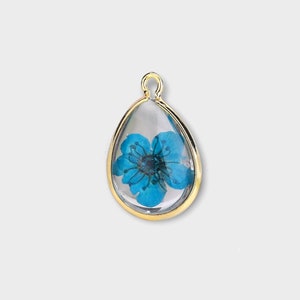 Teardrop dried flower glass charms, 11x17mm, wholesale jewelry making supplies