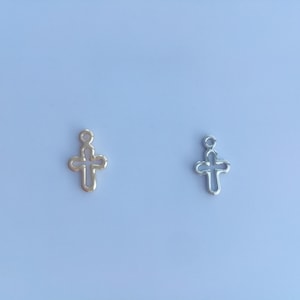 Gold plated brass small hollow cross charms wholesale, bracelet and necklace cross pendant, jewelry making supplies, gold or silver, 6x10mm