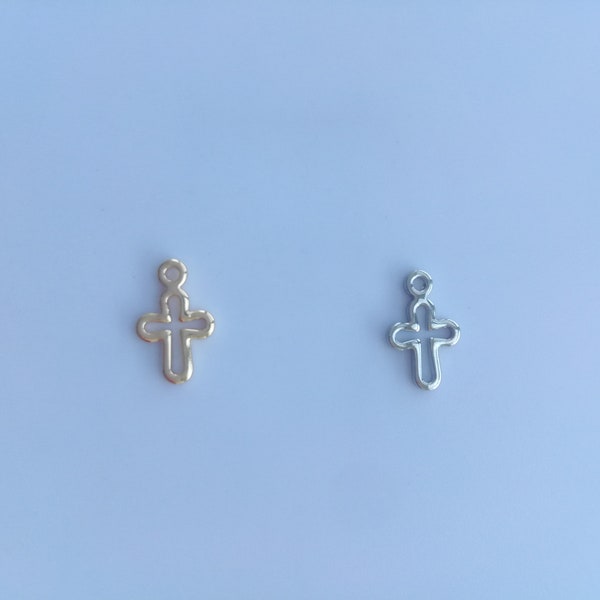 Gold plated brass small hollow cross charms wholesale, bracelet and necklace cross pendant, jewelry making supplies, gold or silver, 6x10mm