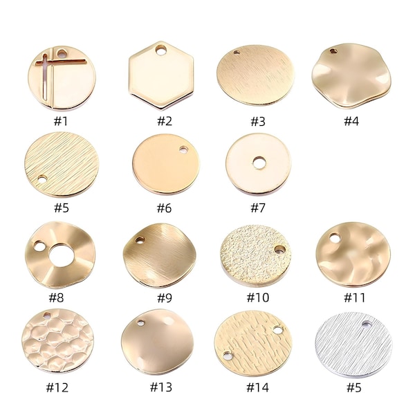 Gold Disc Charms, Hexagon Charms, Engravable Plated Charms for Necklace and Bracelet, Wholesale Jewelry Making Supplies