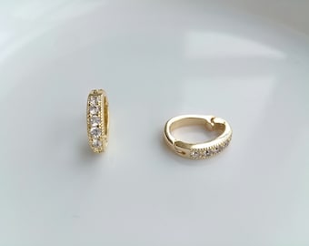 Wholesale gold plated clear zircon paved pearl enhancer, interlocking jewelry clasp fastener, 13.5x9.5x3mm